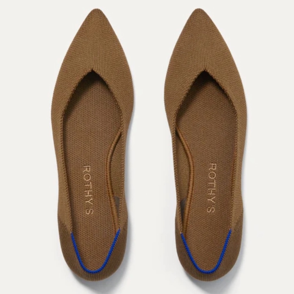 Rothy's Pointed Toe Flats in Tan with Blue Accent - Picture 5 of 5